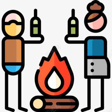 篝火派对和庆祝9线性颜色图标图标