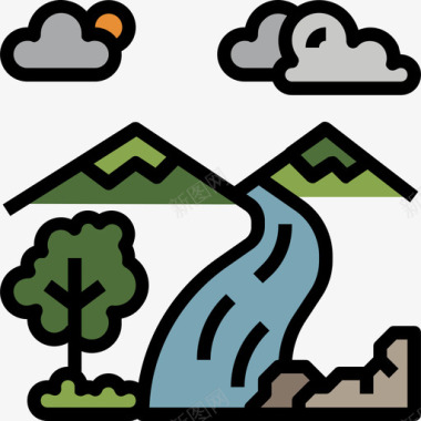 瀑布生态117线性颜色图标图标