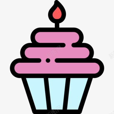 纸杯蛋糕派对和庆祝14线性颜色图标图标