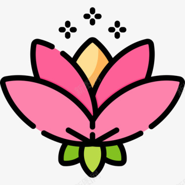 莲花瑜珈和半身莲线形颜色图标图标