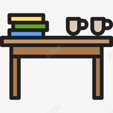 咖啡桌家具和家居9线性颜色图标图标