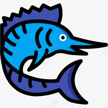 旗鱼海洋生物28线形颜色图标图标
