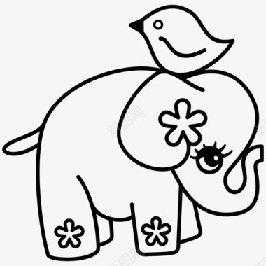大象和鸟情感卡通图标图标