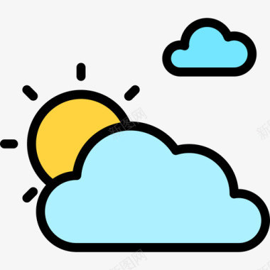 云和太阳128号天气线性颜色图标图标