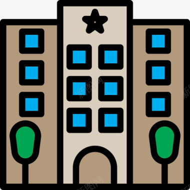 酒店酒店和旅游3线性颜色图标图标