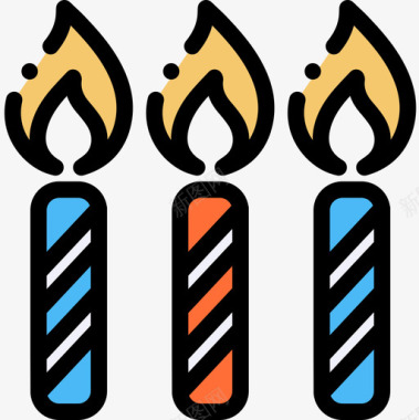 蜡烛聚会和庆祝14线性颜色图标图标