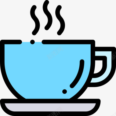 咖啡杯床上早餐2线性颜色图标图标