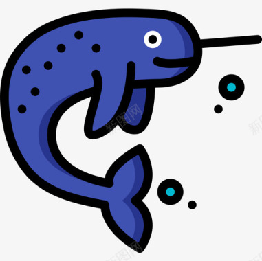 独角鲸海洋生物28线性颜色图标图标