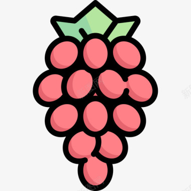 葡萄水果和蔬菜14线形颜色图标图标