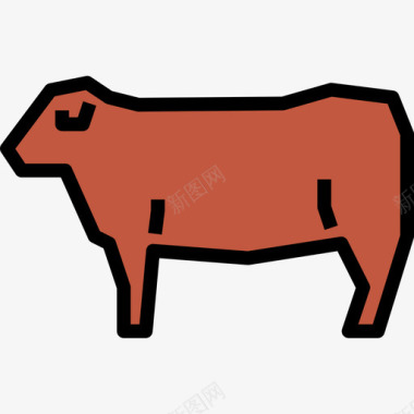 牛动物和食物线性颜色图标图标