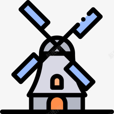 风车荷兰4线性颜色图标图标