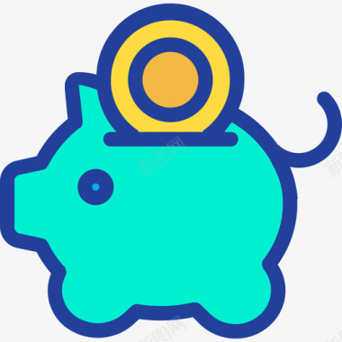 小猪银行银行和金融15线颜色图标图标