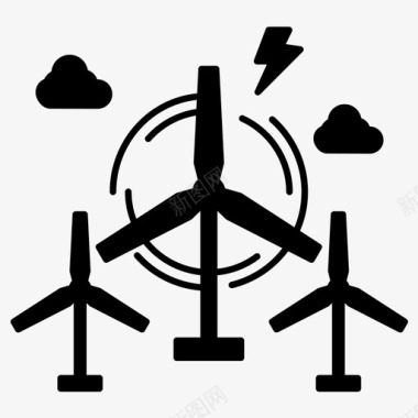 风力涡轮机空气涡轮机电力图标图标