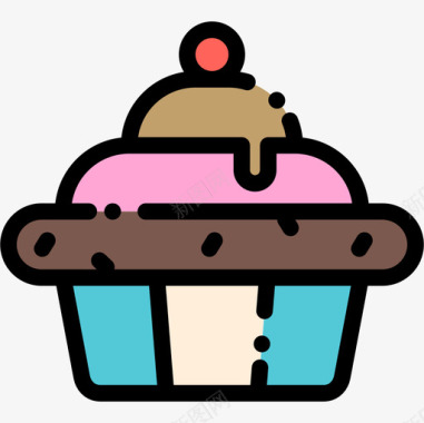 纸杯蛋糕糖果店10线性颜色图标图标