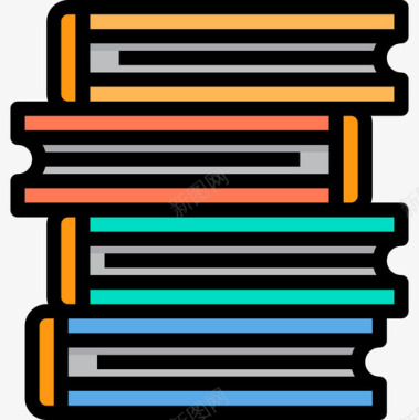 图书馆书籍和阅读4线颜色图标图标