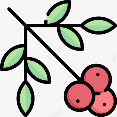 浆果感恩节45线形颜色图标图标