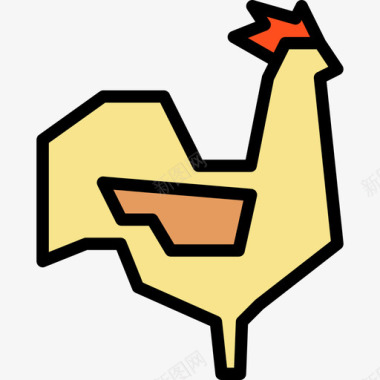 鸡肉动物和食品原色图标图标
