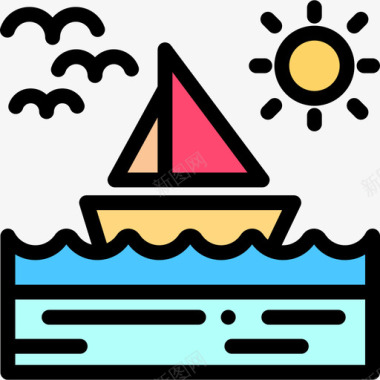 船景观46线性颜色图标图标