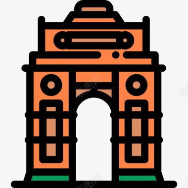 印度门地标古迹10座线条色彩图标图标