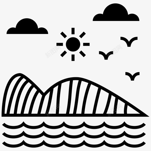 码头海滩自然海景图标svg_新图网 https://ixintu.com 旅游字形矢量图标 海景 海滩 海边 码头 自然海景