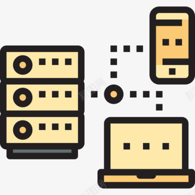 网络网络和数据库线颜色图标图标