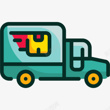 送货车购物和商店4线性颜色图标图标