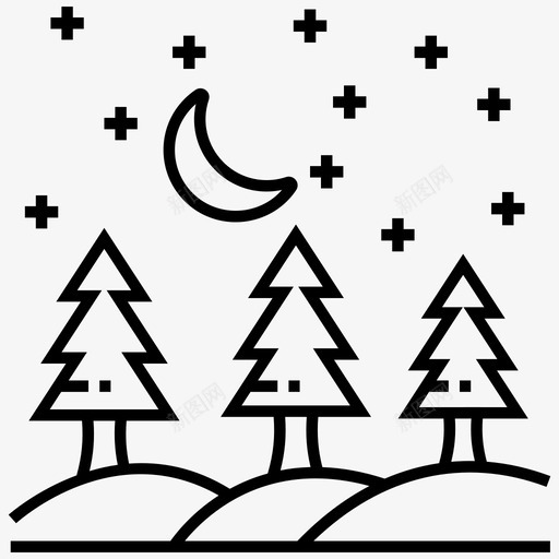 雪夜地貌夜景观图标svg_新图网 https://ixintu.com 冬季景观 地貌 夜景观 夜间景观 自然景观线图标包 雪夜