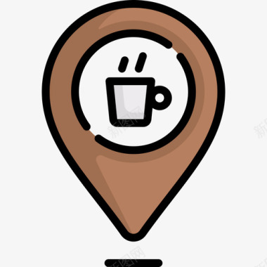 地图咖啡店59线性颜色图标图标