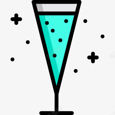 香槟酒精饮料3线性颜色图标图标