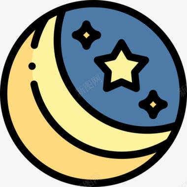 月亮和星星睡眠时间8线性颜色图标图标