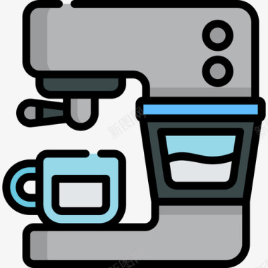 咖啡机咖啡店44线性颜色图标图标