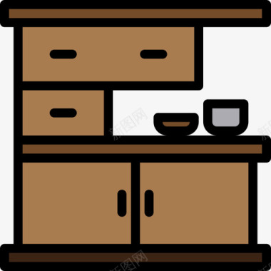 橱柜家具和家居装饰5线颜色图标图标