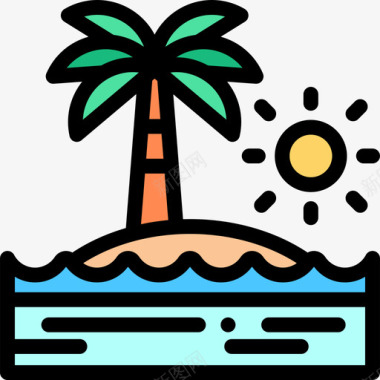 棕榈树景观46线性颜色图标图标