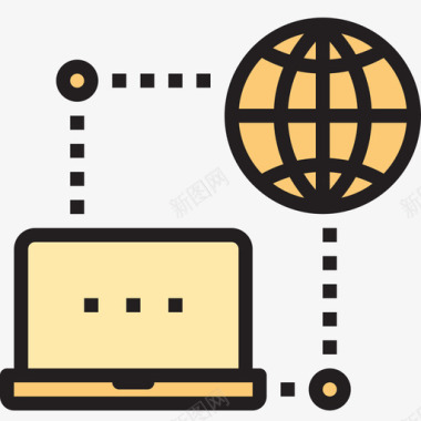 笔记本电脑网络和数据库线颜色图标图标