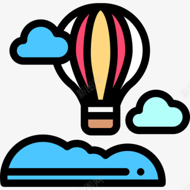 热气球景观46线性颜色图标图标