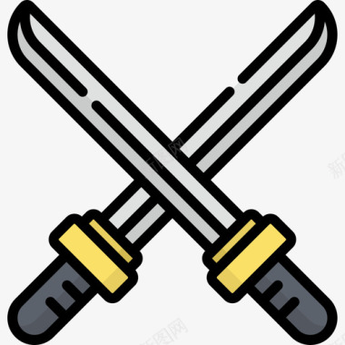 武士刀忍者11线性颜色图标图标