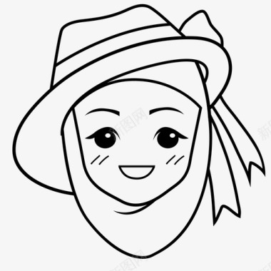 巴拿马帽表情女孩图标图标