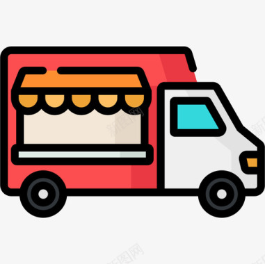 食品车快餐43线性颜色图标图标