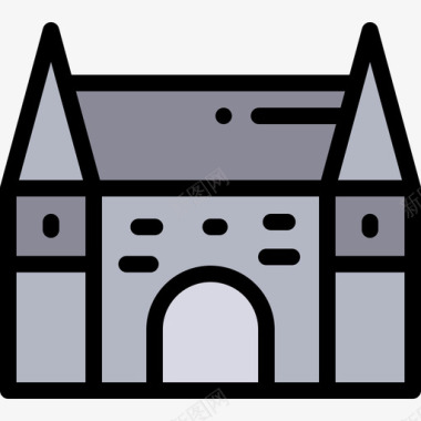 荷兰城堡4线性颜色图标图标