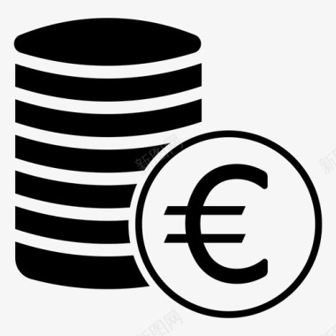 欧元堆叠硬币商业现金图标图标