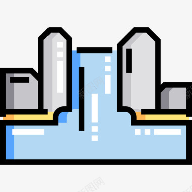 瀑布水上公园14线性颜色图标图标
