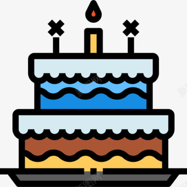 生日蛋糕生活方式3线性颜色图标图标