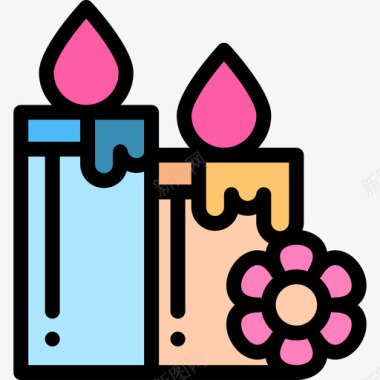 蜡烛水疗和桑拿线性颜色图标图标