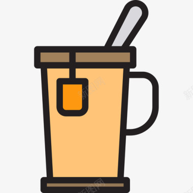 茶商业元素3线性颜色图标图标