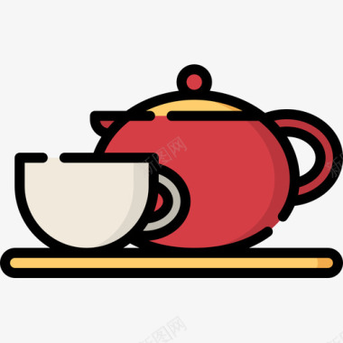 咖啡壶面包房51线性颜色图标图标