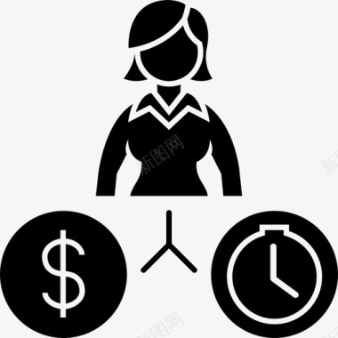 金钱与时间商业女性图标图标