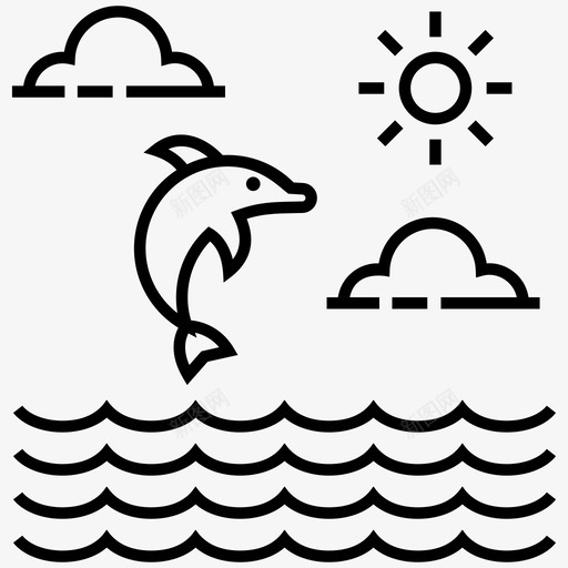 海景海滩海豚图标svg_新图网 https://ixintu.com 河流 海景 海滩 海豚 自然景观线图标包