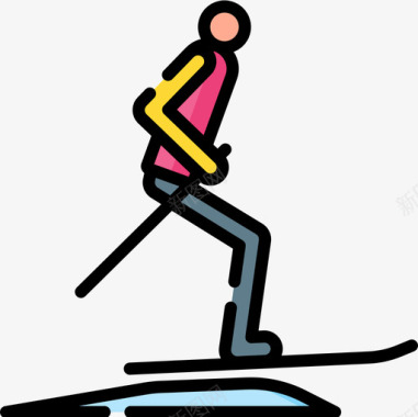 滑雪冬季运动15线性颜色图标图标