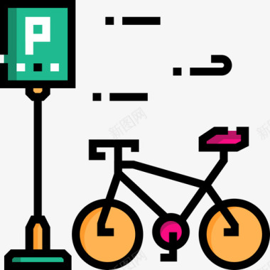 自行车停车场城市元素34线性图标图标