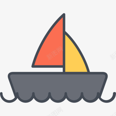 帆船运输和车辆2线型颜色图标图标